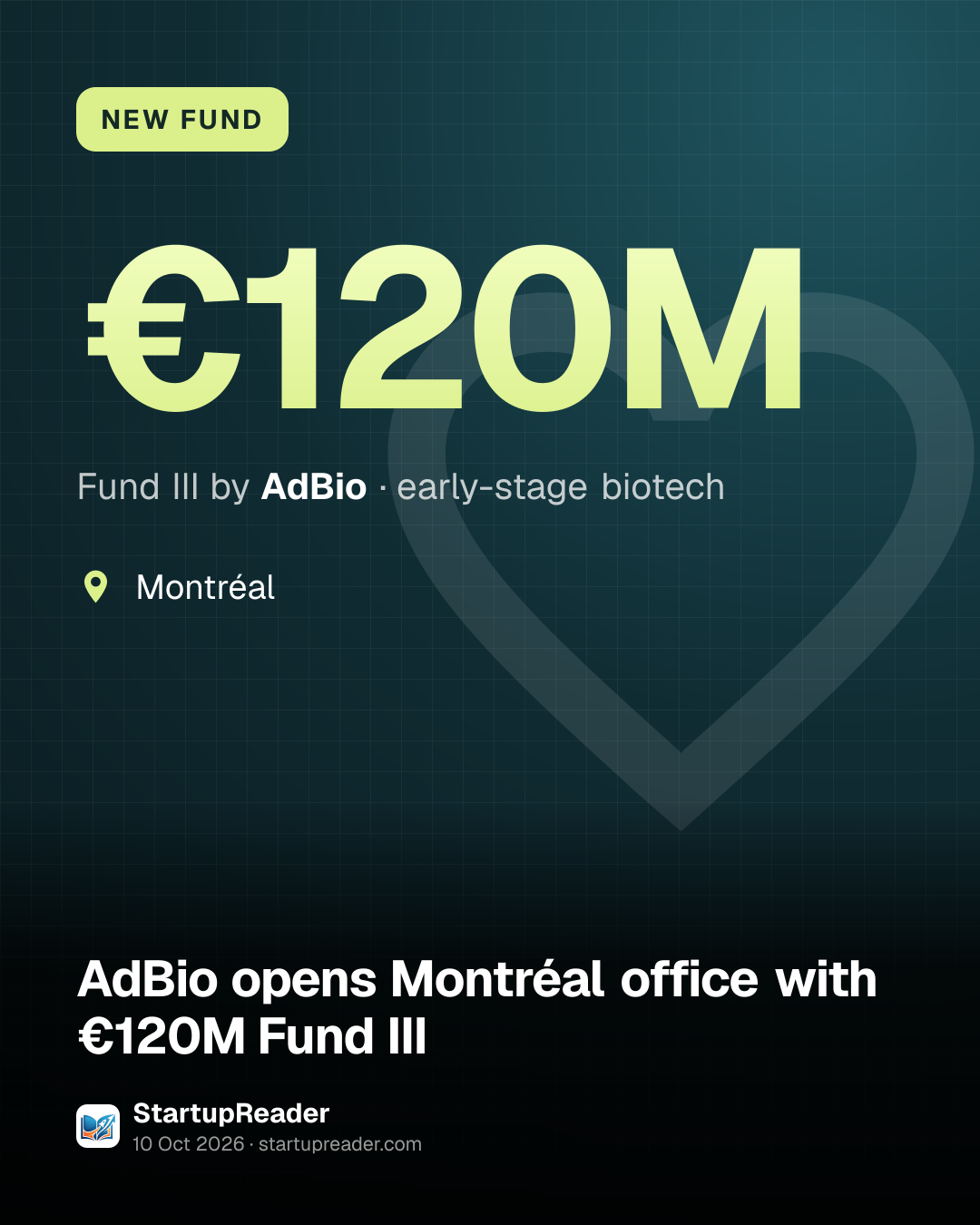 NEW FUND. €120M Fund III by AdBio, early-stage biotech. Montréal.