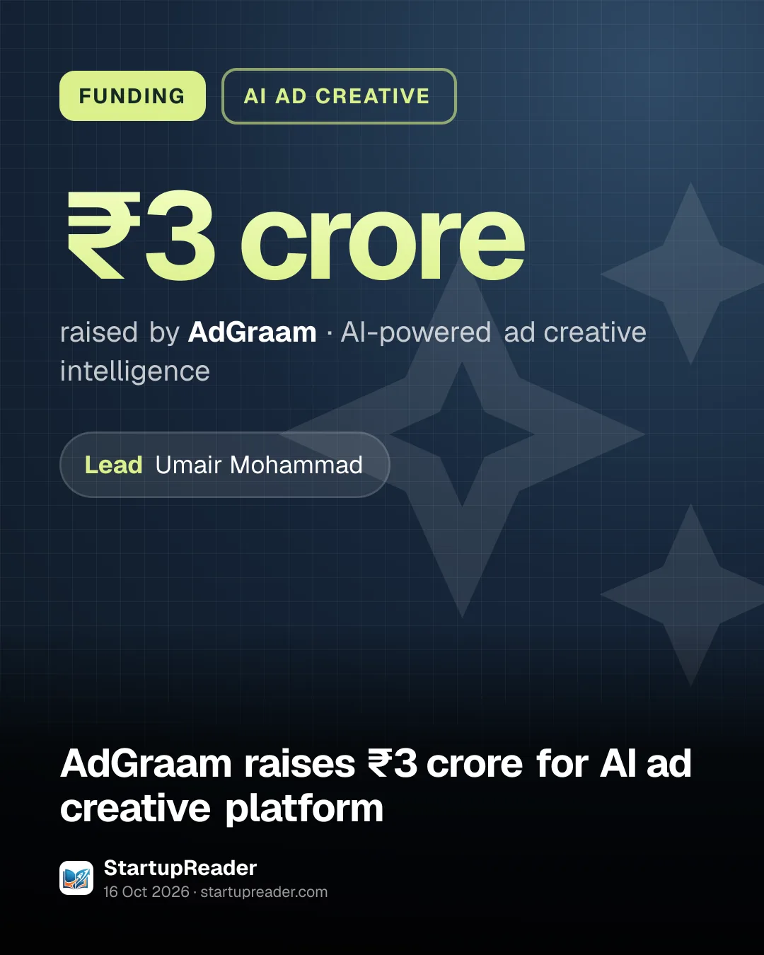FUNDING. ₹3 crore raised by AdGraam, AI-powered ad creative intelligence. led by Umair Mohammad.