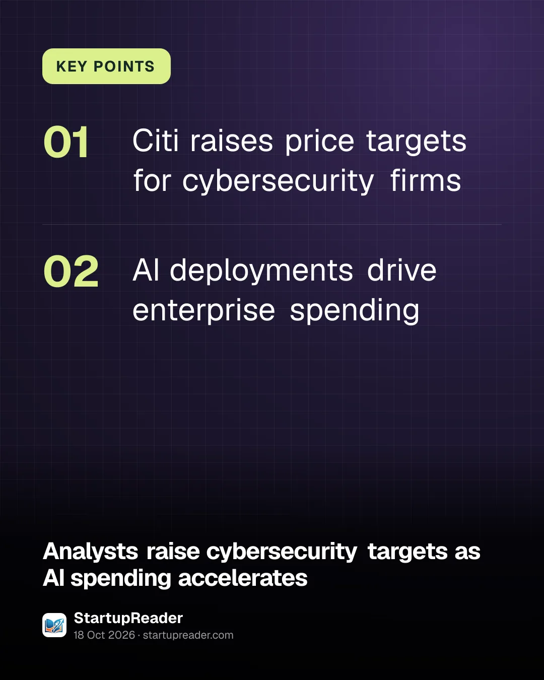 KEY POINTS. Citi raises price targets for cybersecurity firms; AI deployments drive enterprise spending.