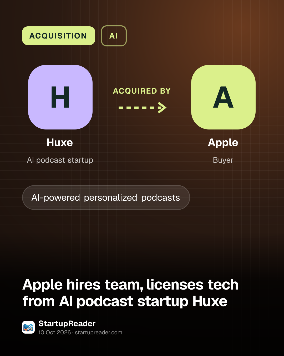 ACQUISITION. Huxe acquired by Apple.