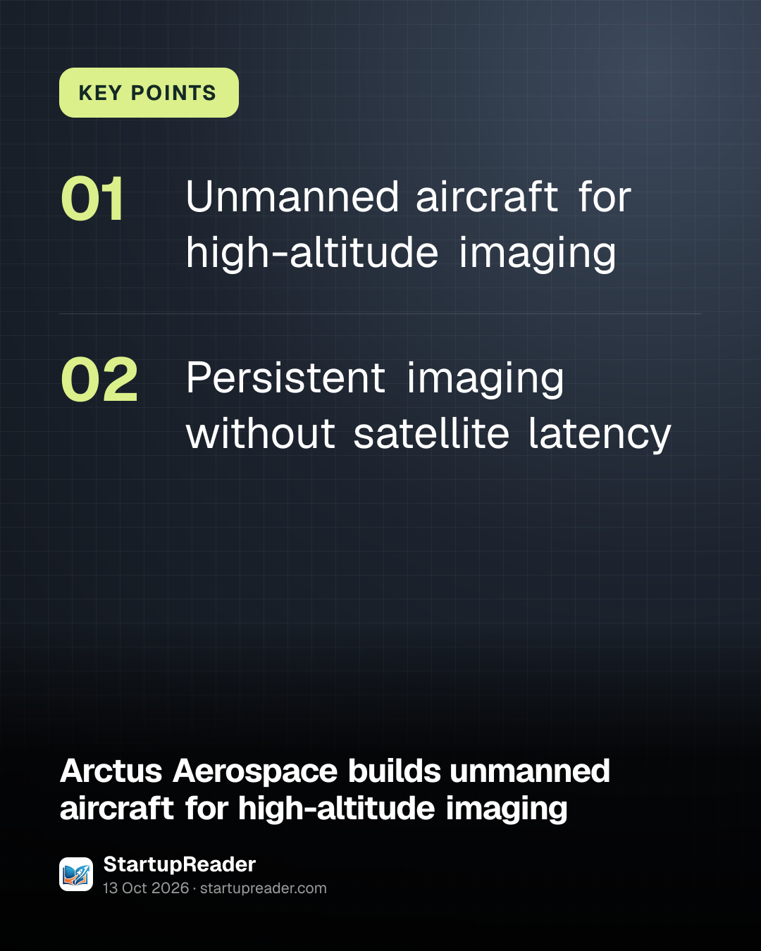 KEY POINTS. Unmanned aircraft for high-altitude imaging; Persistent imaging without satellite latency.