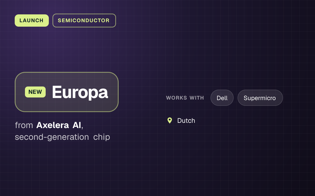 LAUNCH. Europa from Axelera AI, second-generation chip. works with: Dell, Supermicro. Dutch.