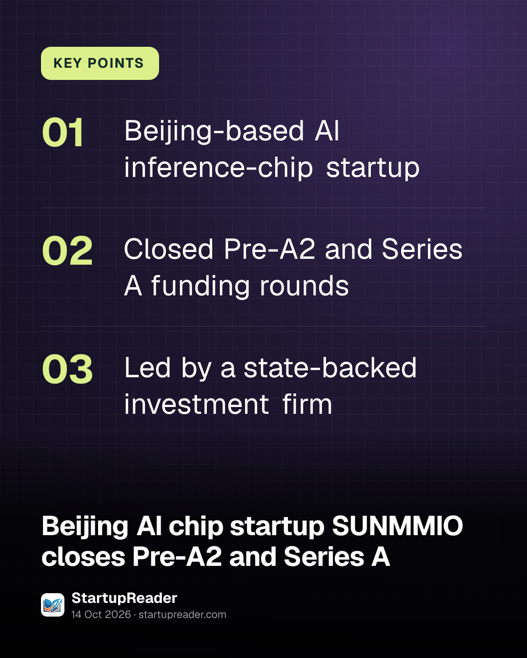 KEY POINTS. Beijing-based AI inference-chip startup; Closed Pre-A2 and Series A funding rounds; Led by a state-backed investment firm.