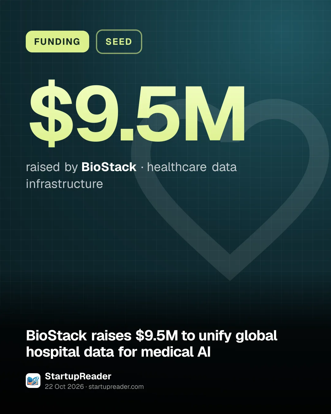 FUNDING. $9.5M raised by BioStack, healthcare data infrastructure.