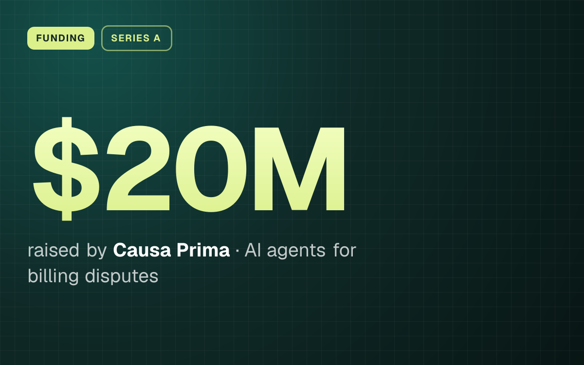FUNDING. $20M raised by Causa Prima, AI agents for billing disputes.