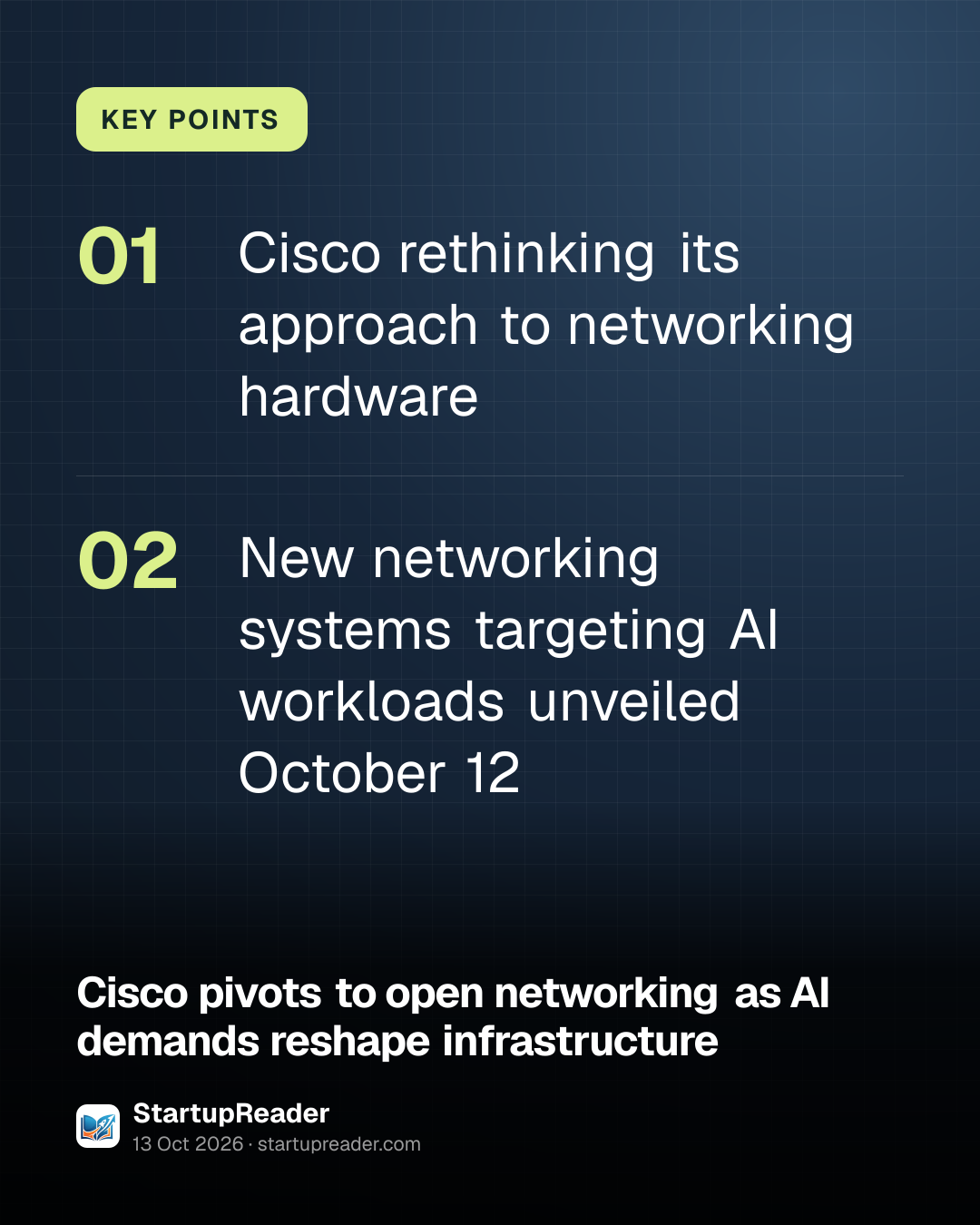 KEY POINTS. Cisco rethinking its approach to networking hardware; New networking systems targeting AI workloads unveiled October 12.