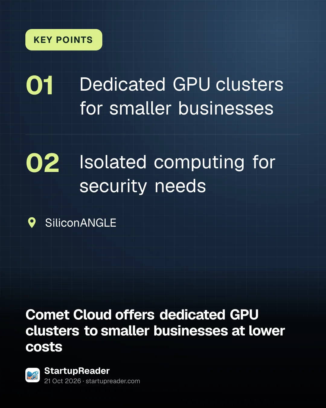 KEY POINTS. Dedicated GPU clusters for smaller businesses; Isolated computing for security needs. SiliconANGLE.