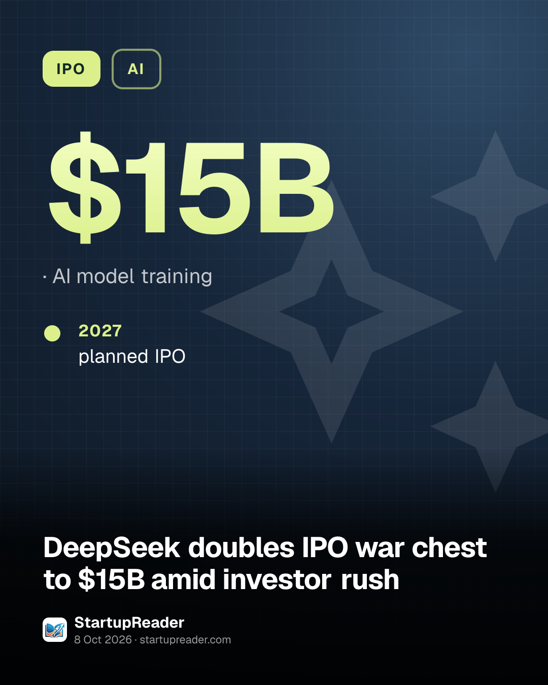IPO. $15B, AI model training. 2027: planned IPO.