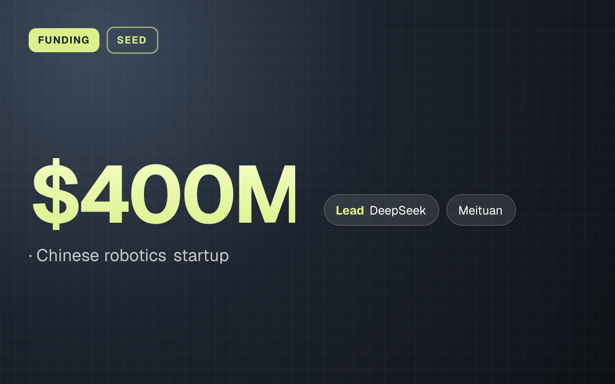 FUNDING. $400M, Chinese robotics startup. led by DeepSeek, Meituan.