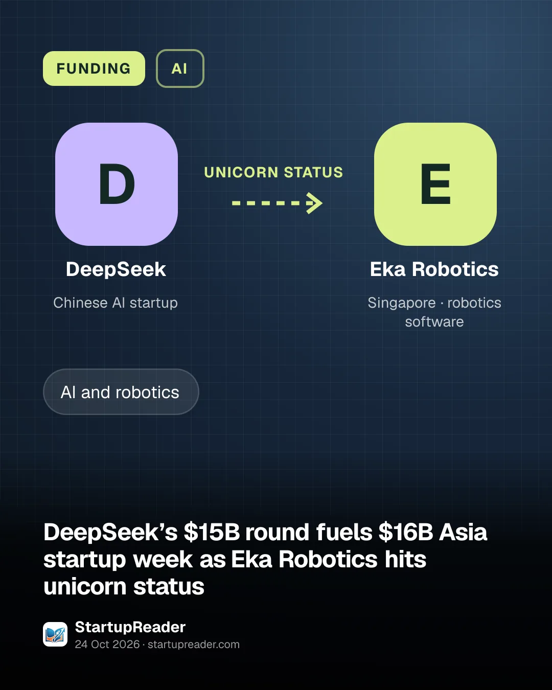 FUNDING. DeepSeek unicorn status Eka Robotics.