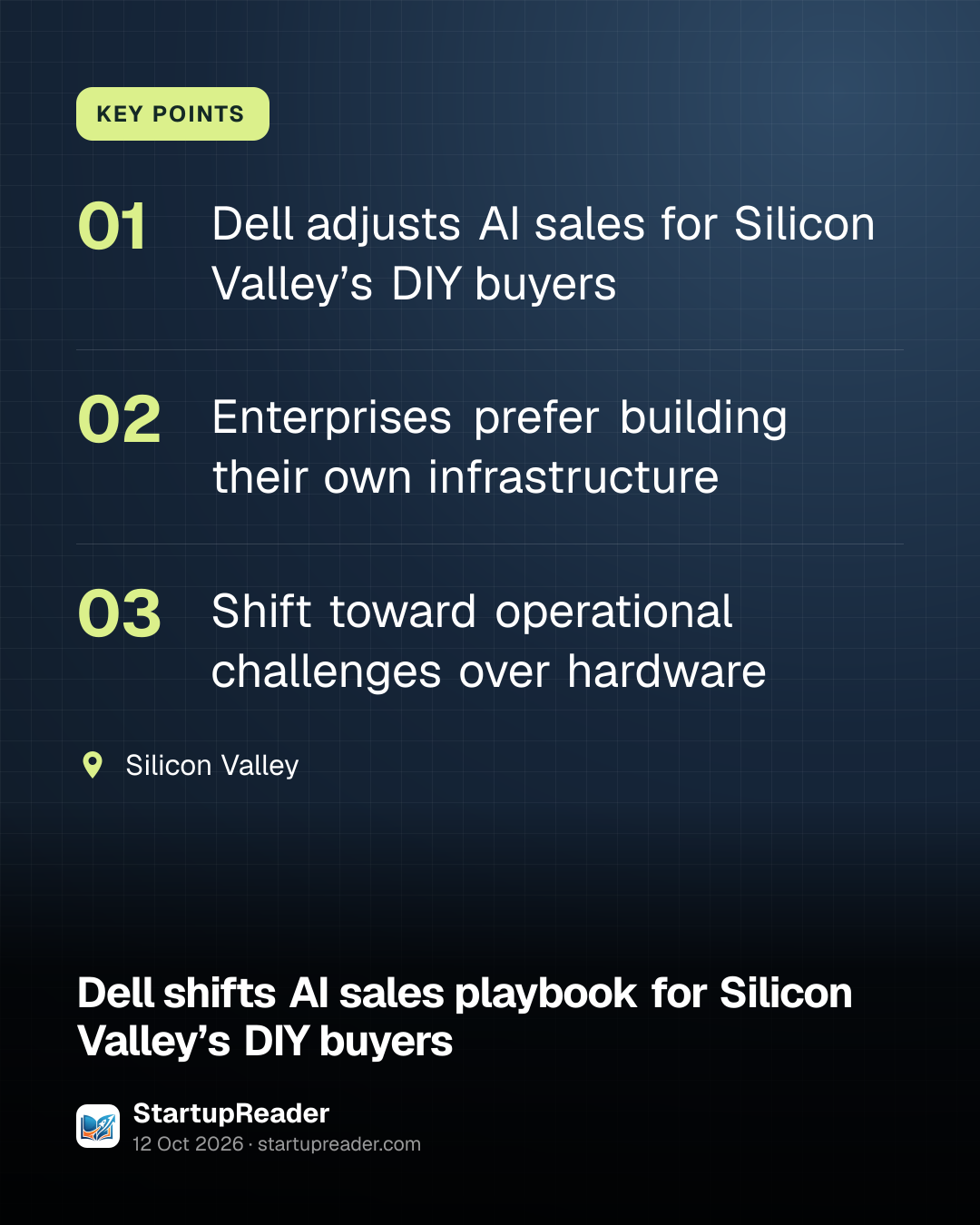 KEY POINTS. Dell adjusts AI sales for Silicon Valley’s DIY buyers; Enterprises prefer building their own infrastructure; Shift toward operational challenges over hardware. Silicon Valley.