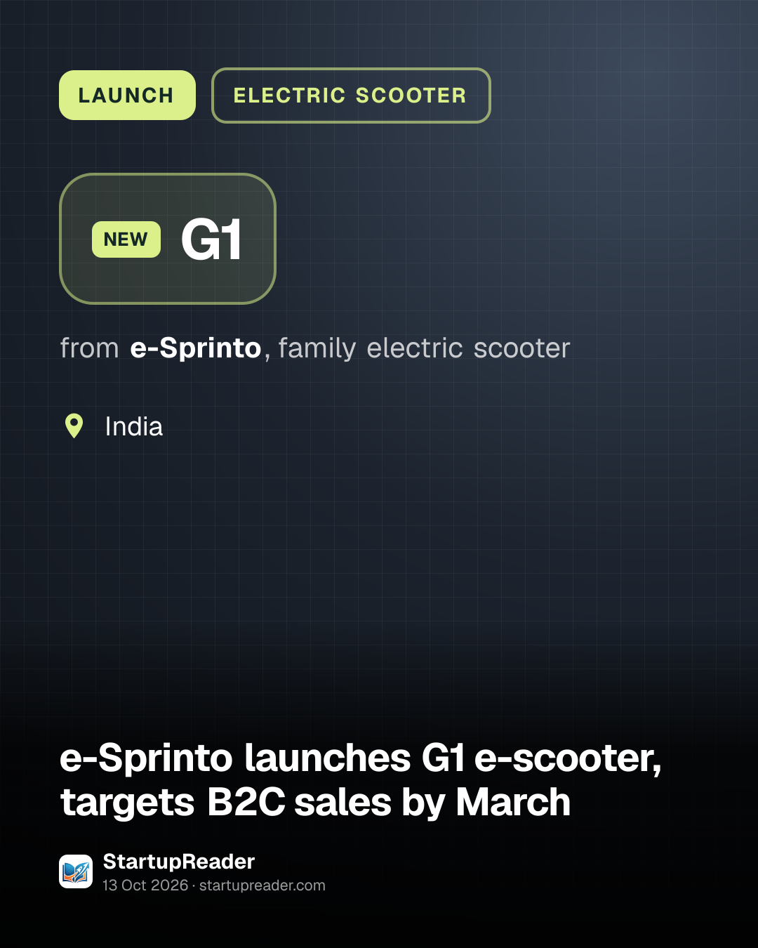 LAUNCH. G1 from e-Sprinto, family electric scooter. India.