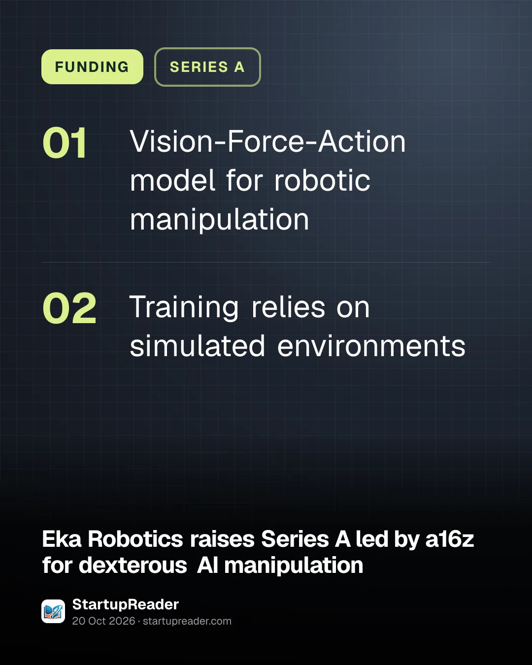 FUNDING. Vision-Force-Action model for robotic manipulation; Training relies on simulated environments.
