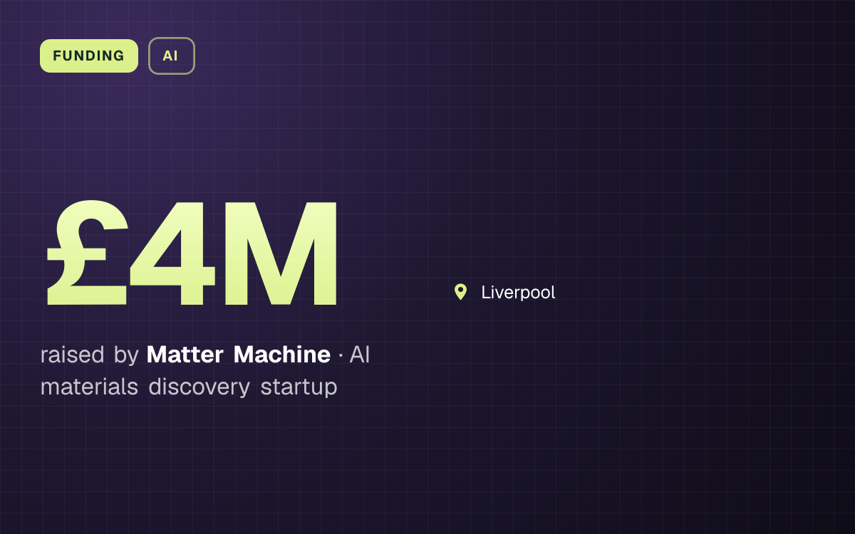 FUNDING. £4M raised by Matter Machine, AI materials discovery startup. Liverpool.