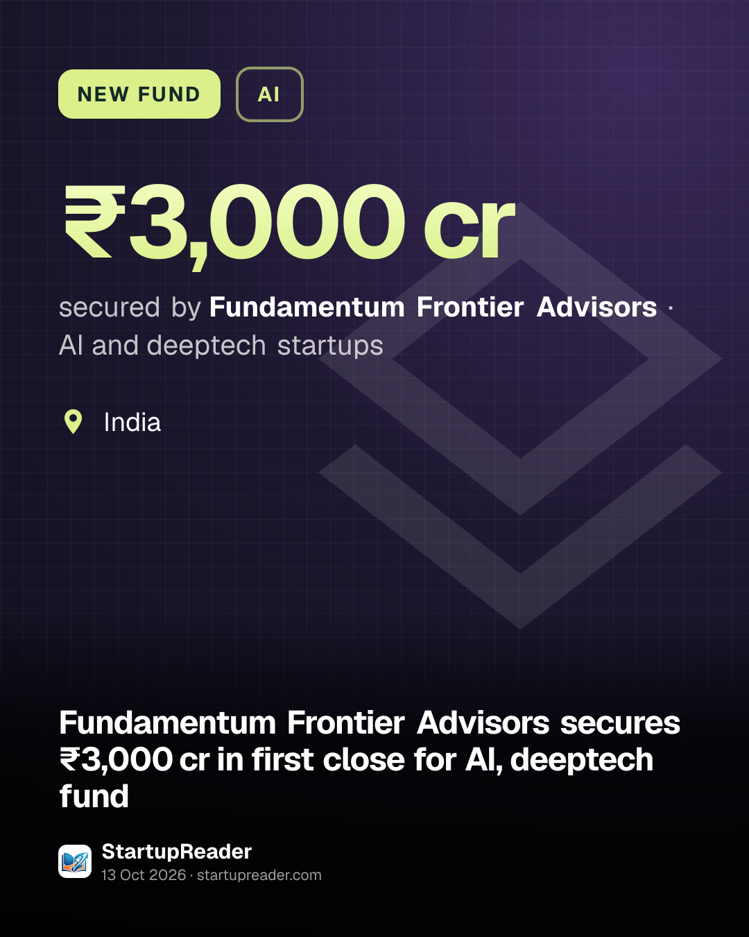 NEW FUND. ₹3,000 cr secured by Fundamentum Frontier Advisors, AI and deeptech startups. India.