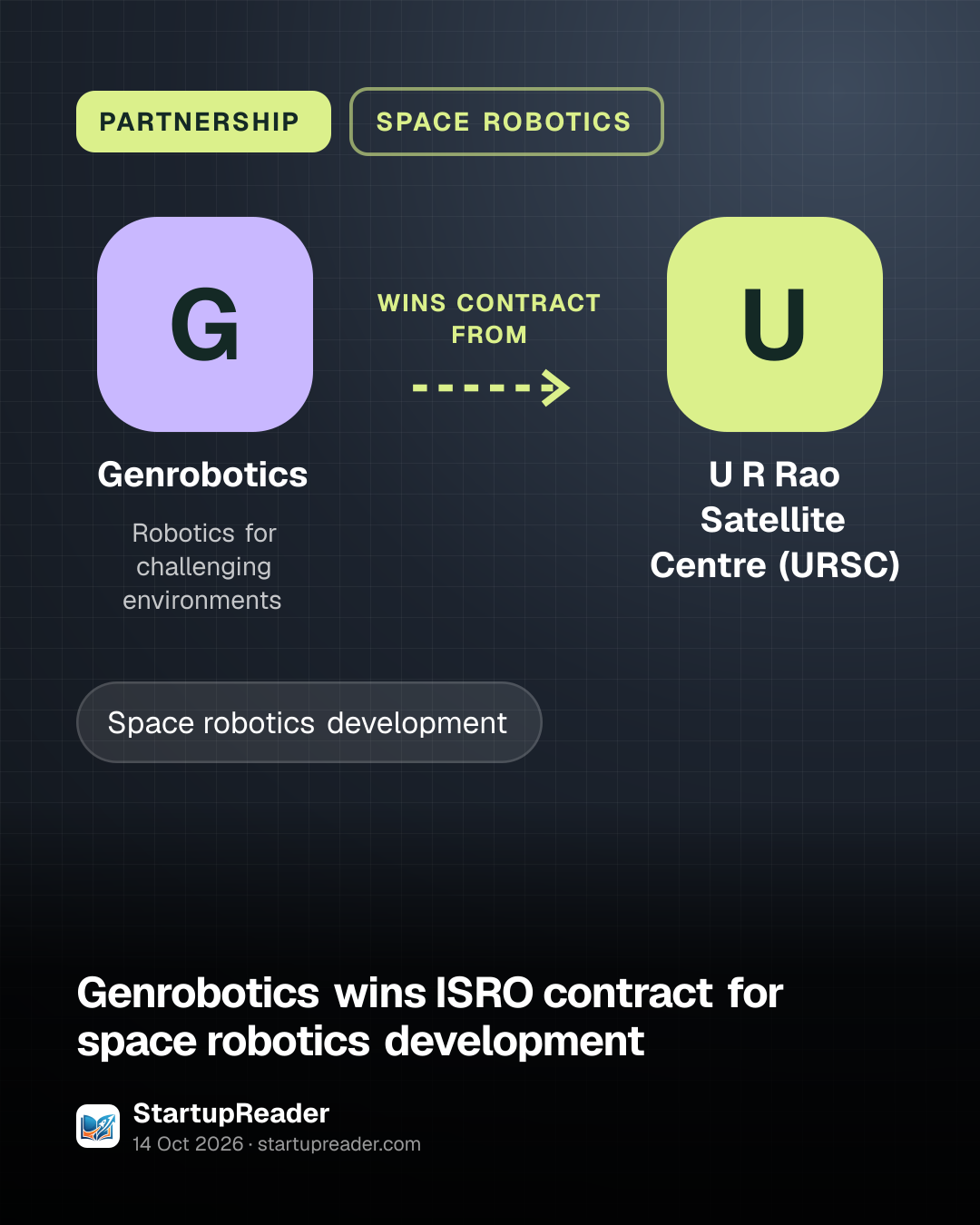 PARTNERSHIP. Genrobotics wins contract from U R Rao Satellite Centre (URSC).