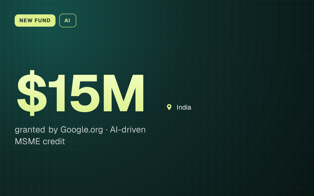 NEW FUND. $15M granted by Google.org, AI-driven MSME credit. India.