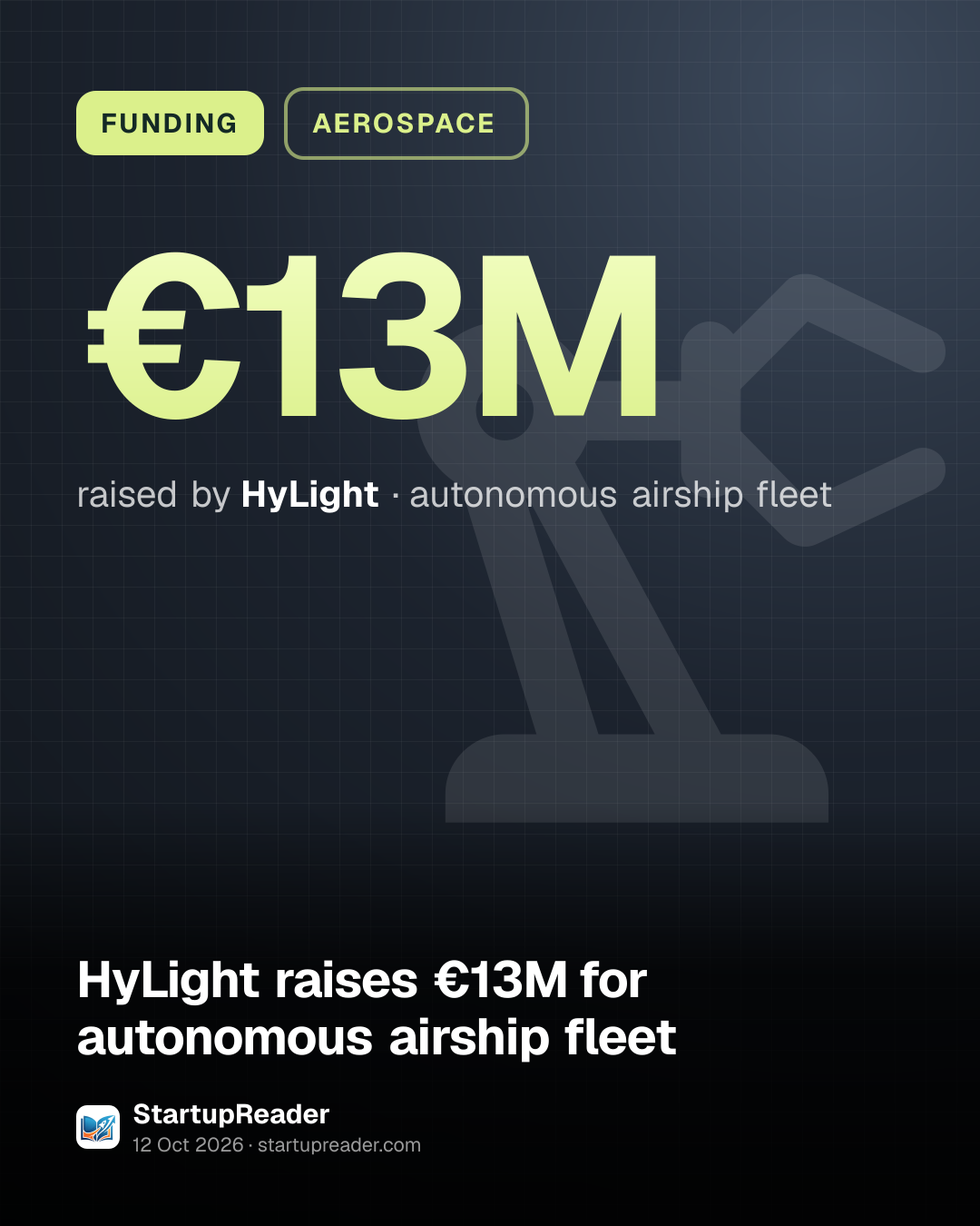 FUNDING. €13M raised by HyLight, autonomous airship fleet.