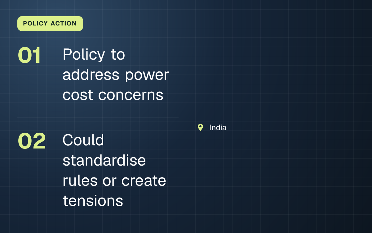 POLICY ACTION. Policy to address power cost concerns; Could standardise rules or create tensions. India.