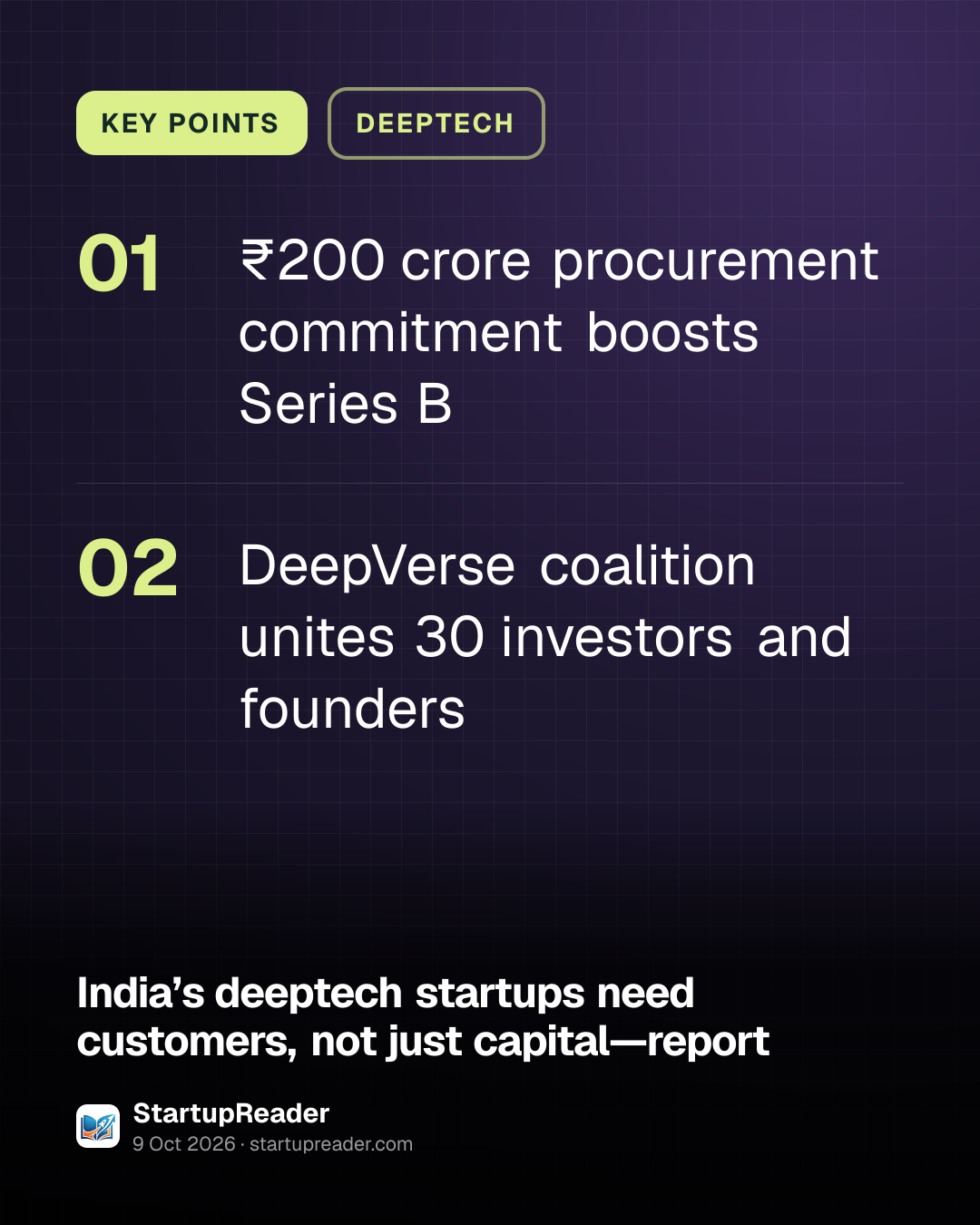 KEY POINTS. ₹200 crore procurement commitment boosts Series B; DeepVerse coalition unites 30 investors and founders.
