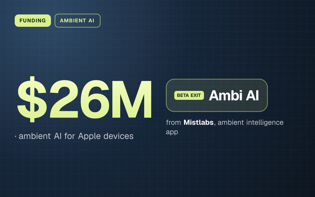 FUNDING. $26M, ambient AI for Apple devices. Ambi AI from Mistlabs, ambient intelligence app.