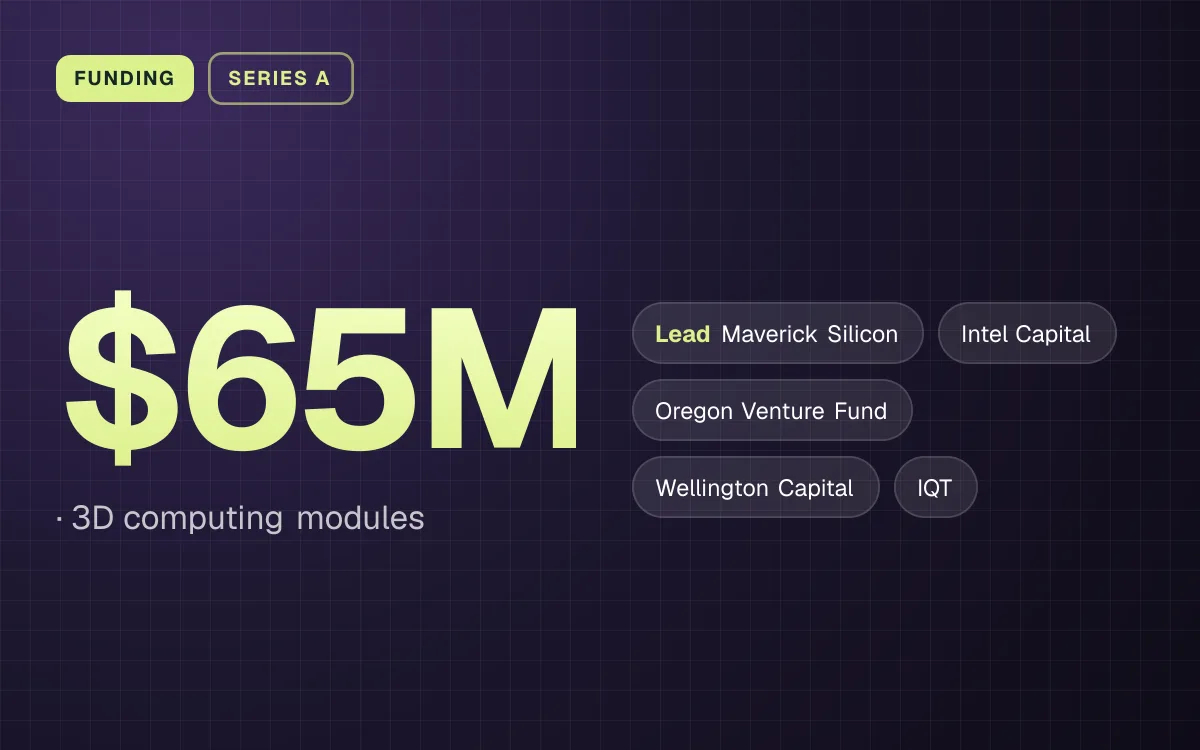 FUNDING. $65M, 3D computing modules. led by Maverick Silicon, Intel Capital, Oregon Venture Fund, Wellington Capital, IQT.