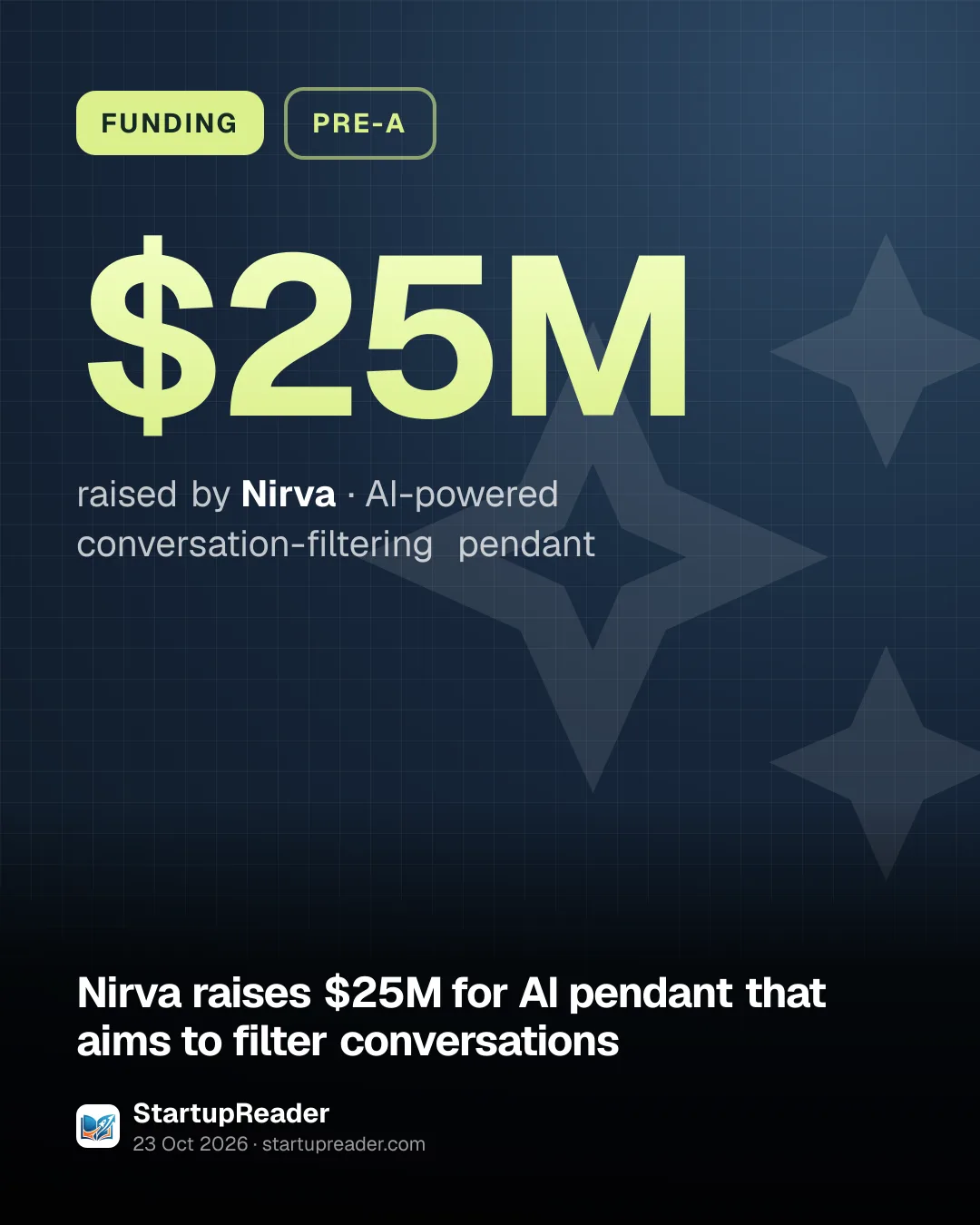 FUNDING. $25M raised by Nirva, AI-powered conversation-filtering pendant.