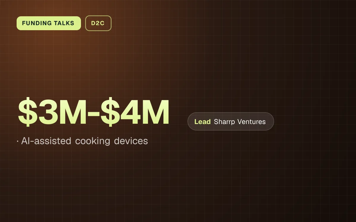 FUNDING TALKS. $3M-$4M, AI-assisted cooking devices. led by Sharrp Ventures.