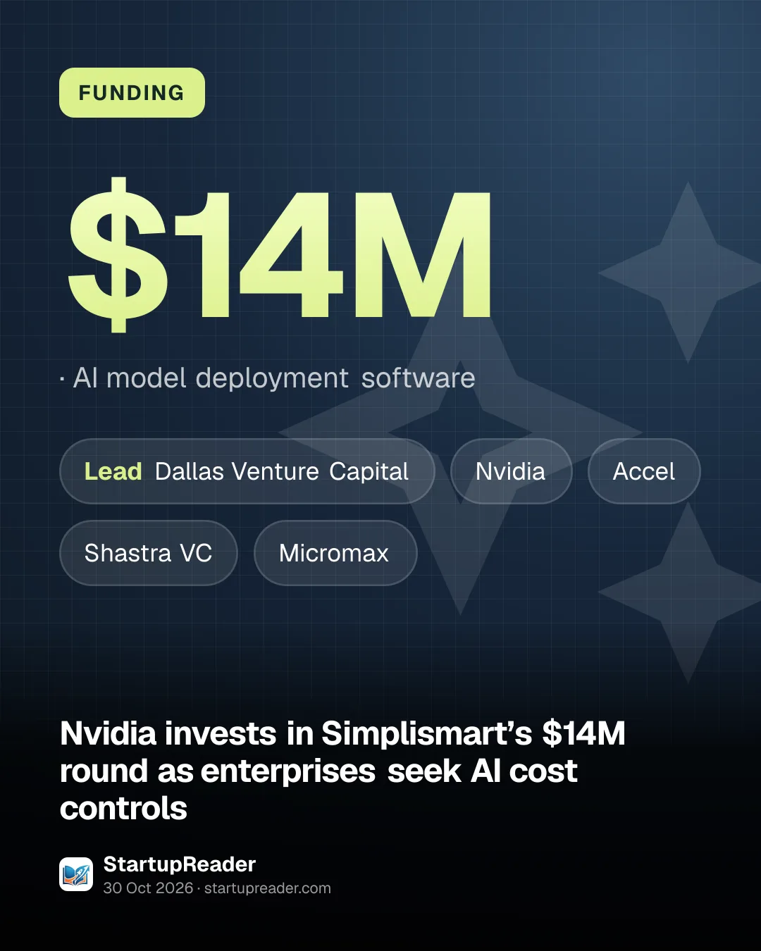 FUNDING. $14M, AI model deployment software. led by Dallas Venture Capital, Nvidia, Accel, Shastra VC, Micromax.