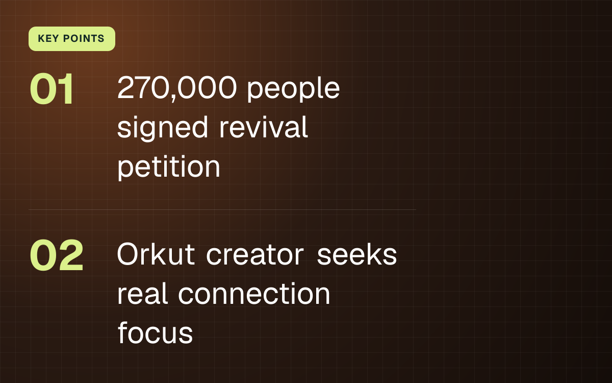 KEY POINTS. 270,000 people signed revival petition; Orkut creator seeks real connection focus.