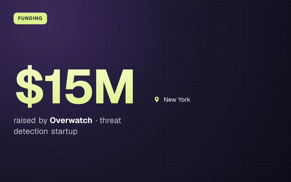 FUNDING. $15M raised by Overwatch, threat detection startup. New York.