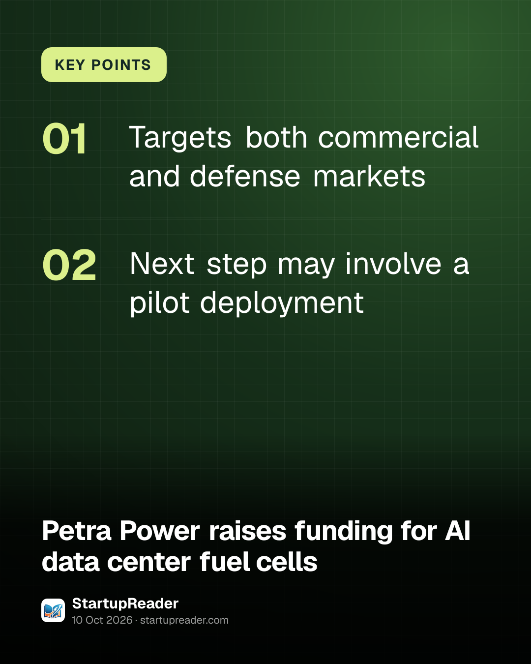 KEY POINTS. Targets both commercial and defense markets; Next step may involve a pilot deployment.