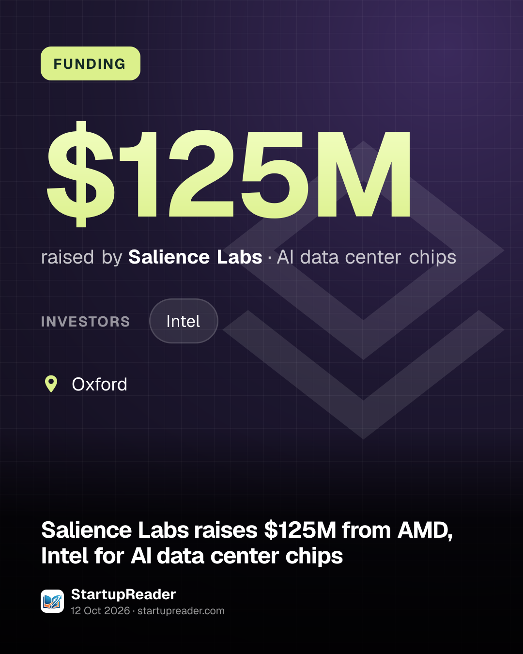 FUNDING. $125M raised by Salience Labs, AI data center chips. investors: Intel. Oxford.