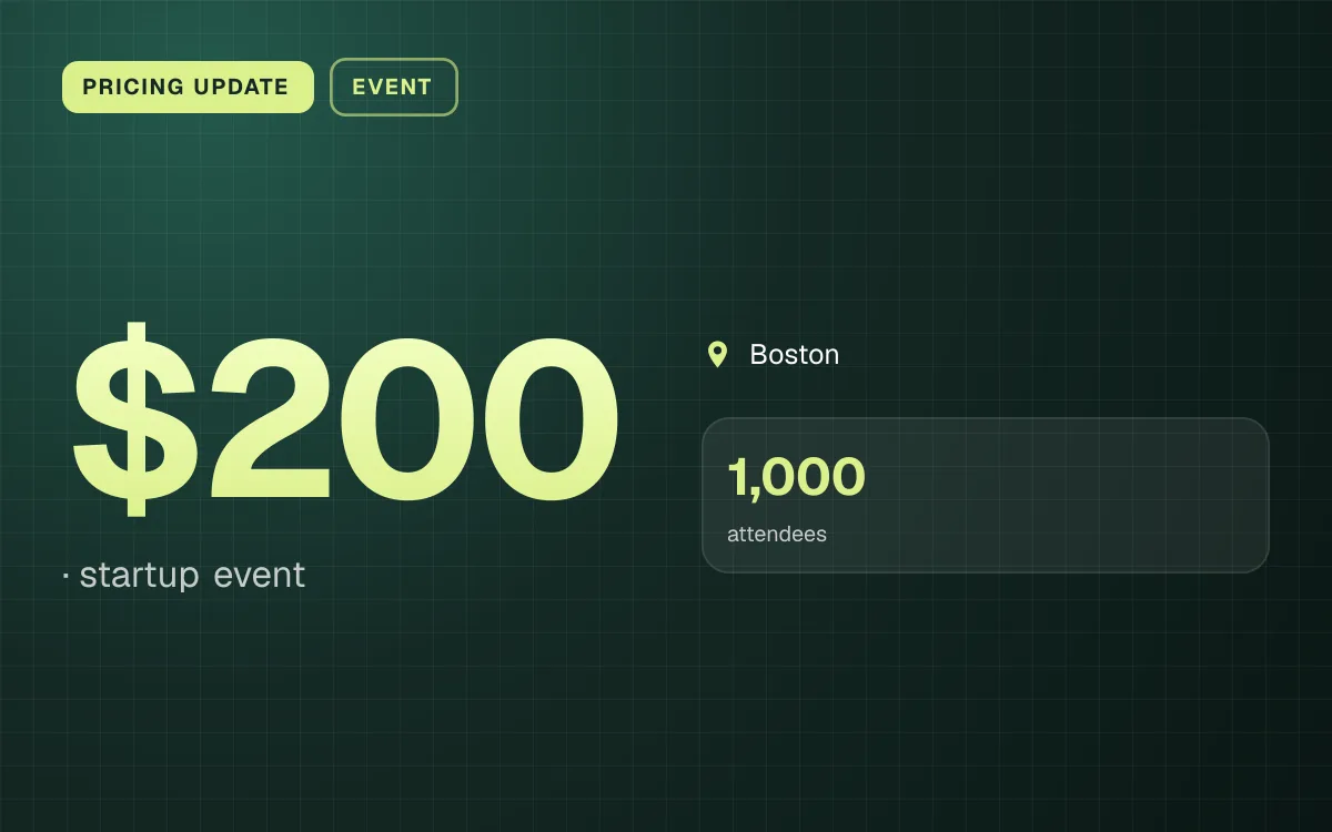 PRICING UPDATE. $200, startup event. Boston. 1,000 attendees.