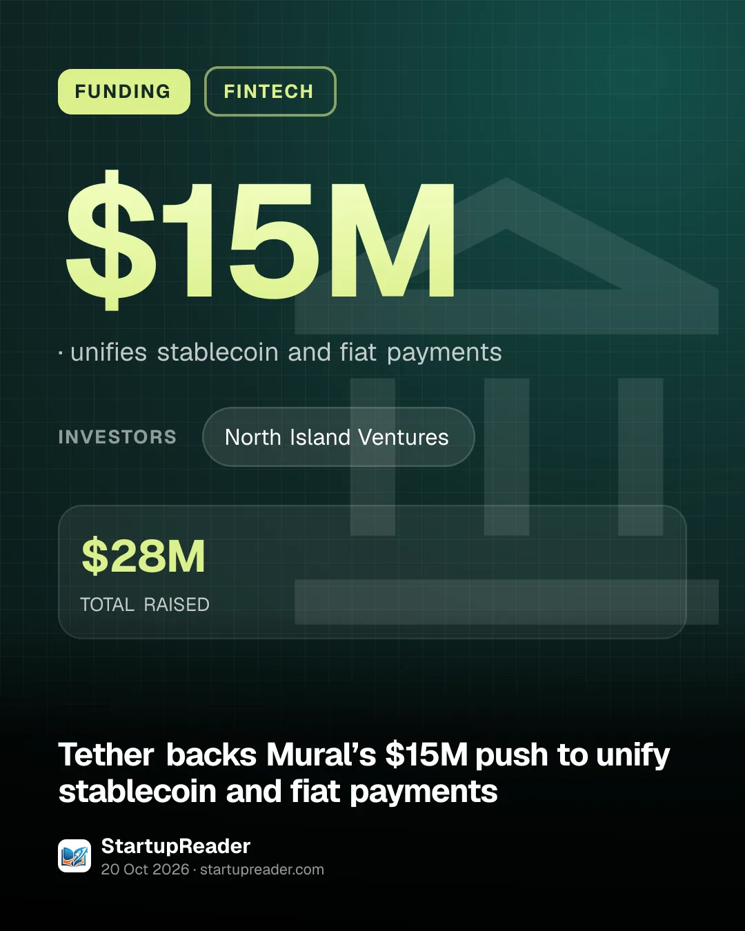FUNDING. $15M, unifies stablecoin and fiat payments. investors: North Island Ventures. $28M TOTAL RAISED.