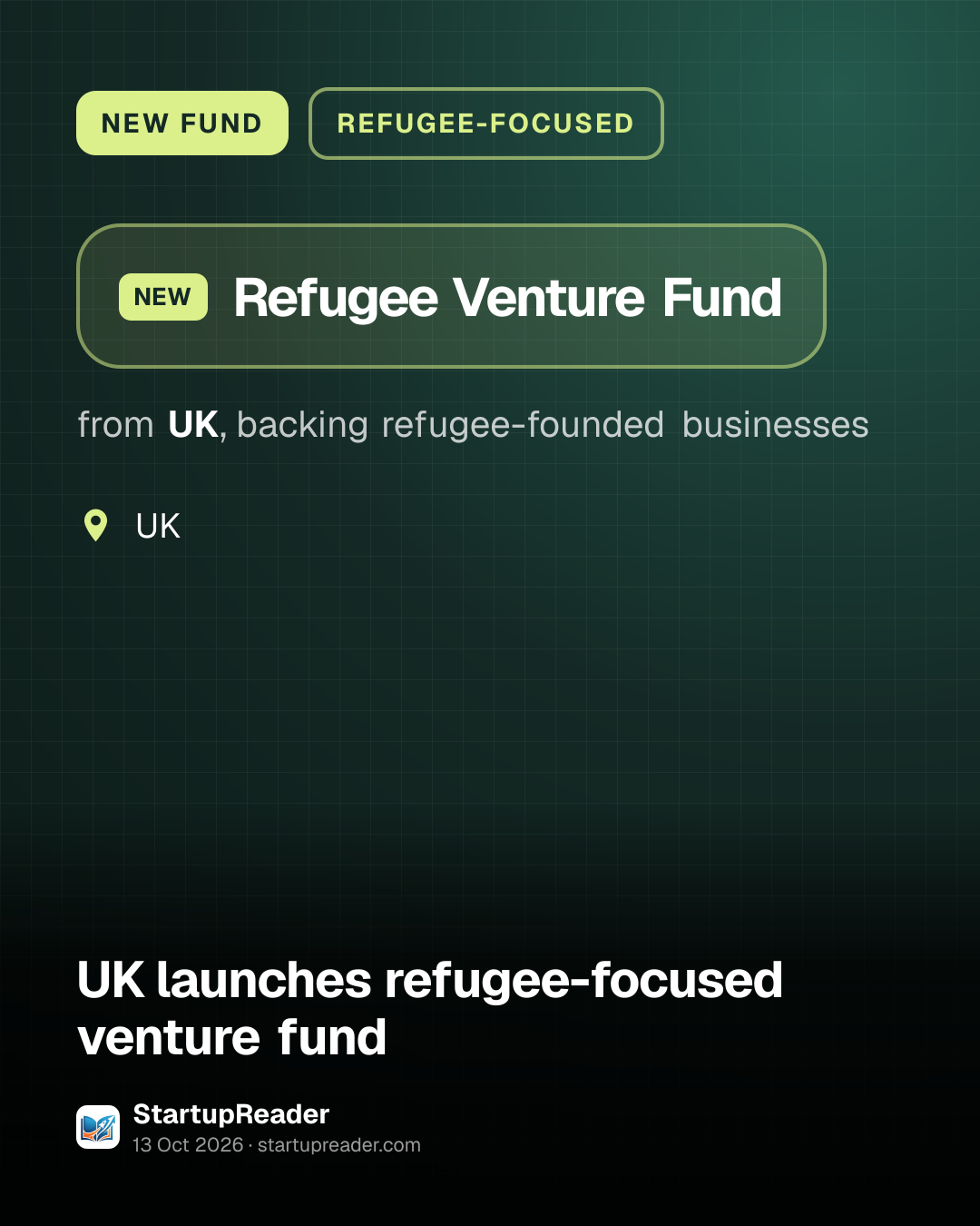 NEW FUND. Refugee Venture Fund from UK, backing refugee-founded businesses. UK.