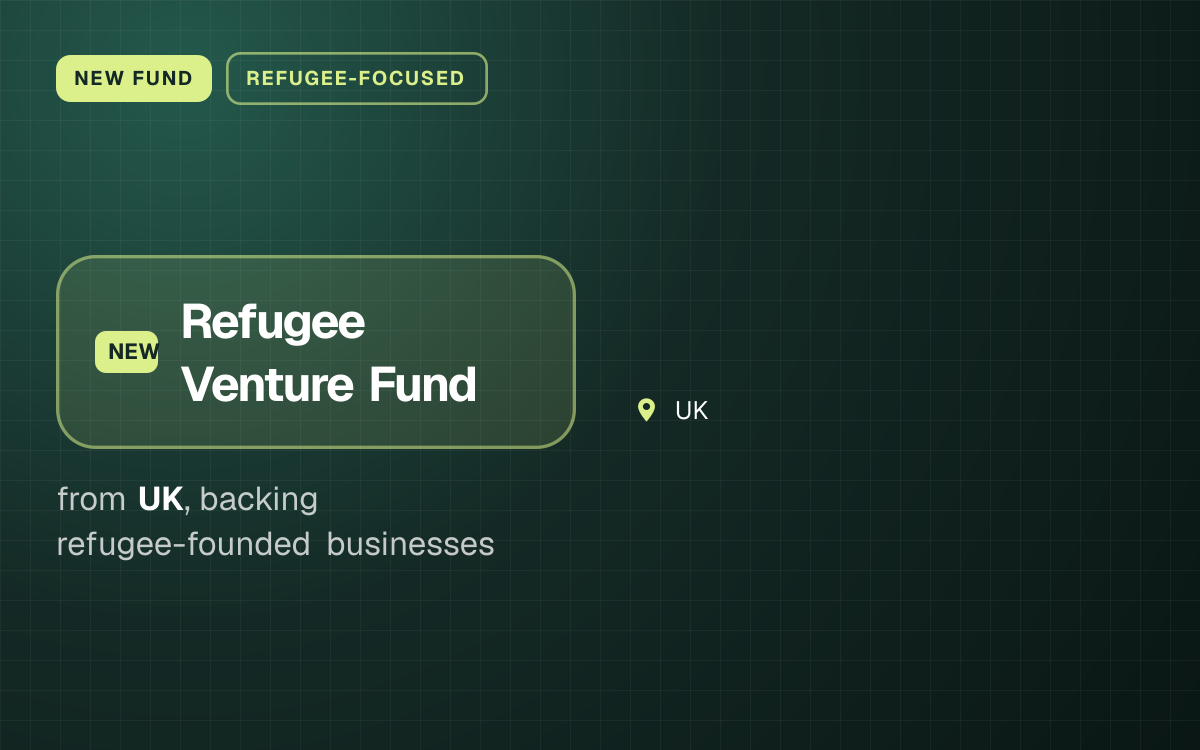NEW FUND. Refugee Venture Fund from UK, backing refugee-founded businesses. UK.