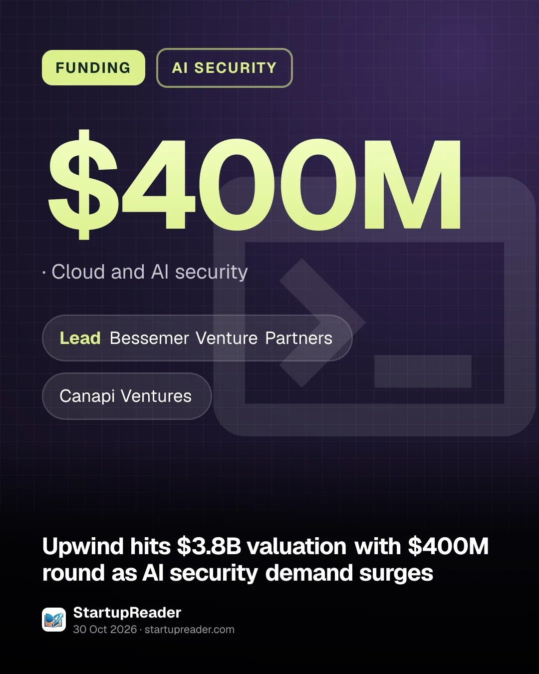 FUNDING. $400M, Cloud and AI security. led by Bessemer Venture Partners, Canapi Ventures.