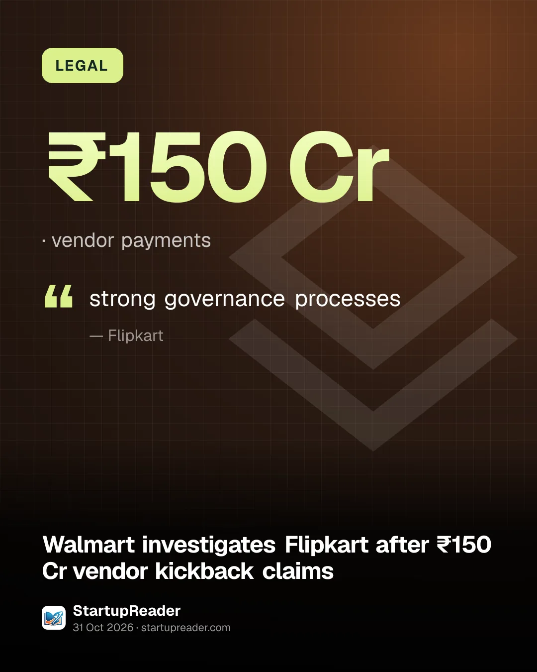 LEGAL. ₹150 Cr, vendor payments. “strong governance processes” (Flipkart).