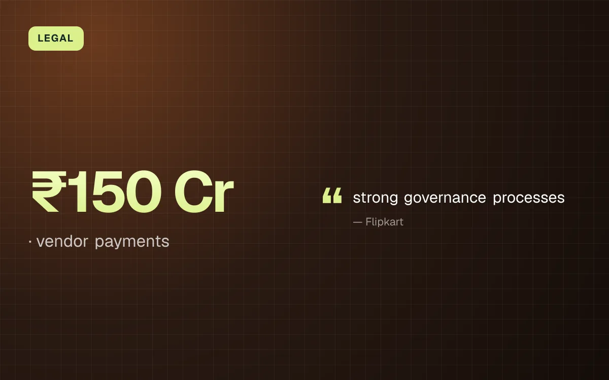 LEGAL. ₹150 Cr, vendor payments. “strong governance processes” (Flipkart).