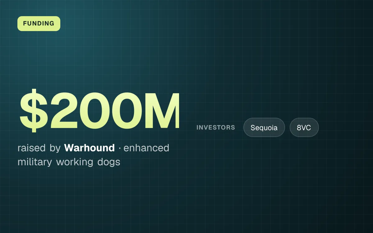 FUNDING. $200M raised by Warhound, enhanced military working dogs. investors: Sequoia, 8VC.