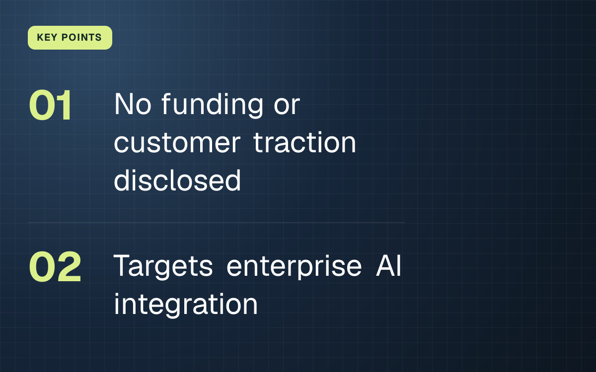 KEY POINTS. No funding or customer traction disclosed; Targets enterprise AI integration.